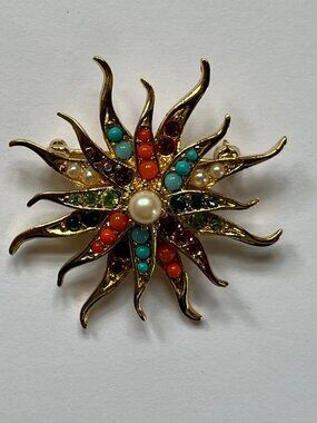 Vintage Signed 50s D'Orlan BBoucher Starfish Brooch Mixed Pearls Turquoise